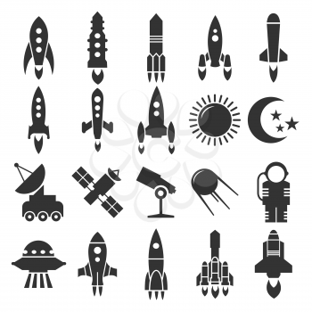 Rocket and spaceship, astronomy icons design. Spaceship and satellite, vector illustration
