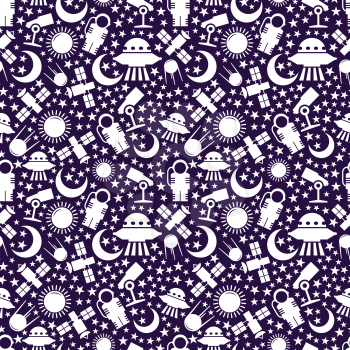Space or astronomy seamless pattern. Background with star and planet, vector illustration