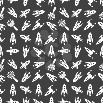 Spaceships and rockets seamless pattern. Shuttle travel in galaxy, vector illustration