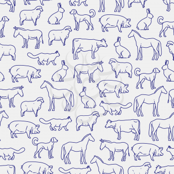 Popular farm animals seamless pattern. Nature animal artistic hand drawn. Vector illustration