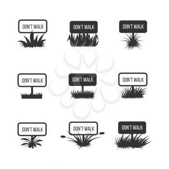 Dont walk info nameplate with grass black silhouettes. Vector illustration