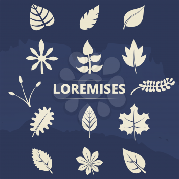 Nature elements collection - leaves and grass silhouettes set. Vector illustration