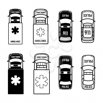 Ambulance and police cars icons on white background. Vector illustration