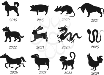 Chinese horoscope zodiac animals. Vector symbols of year. Chinese zodiac, animals horoscope illustration