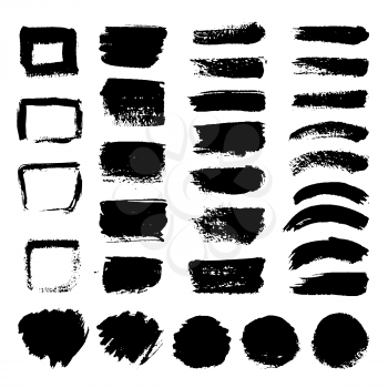 Ink black art brushes vector set. Dirty grunge painted strokes. Black paint and brush stroke dirty grunge illustration