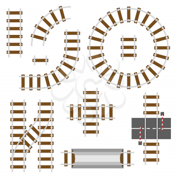 Railway structural elements. Top view railroad tracks vector set. Rail road and track way for train illustration