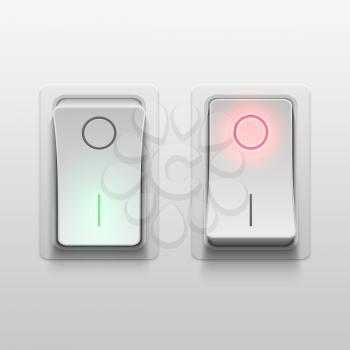 Realistic 3d electric toggle switches vector illustration. Electric light realistic switch control