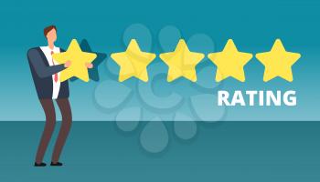 Businessman giving five star rank. Best work quality and customer service feedback vector concept. Illustration of business rating and evaluation feedback