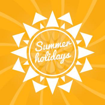 Summer holidays sign with sun. Bright summer background. Vector illustration