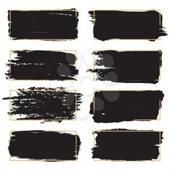 Dirty grunge design elements - black paint artistic frames. Set of black splash texture, paintbrush splash banner. Vector illustration
