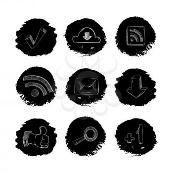 Social media network hand drawn icons set isolated in white. Vector illustration