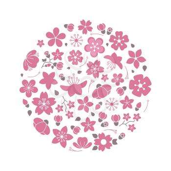 Blossom flowers round form logo isolated on white background. Vector illustration