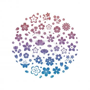 Colorful logo blossom flowers silhouettes isolated on white background. Vector illustration