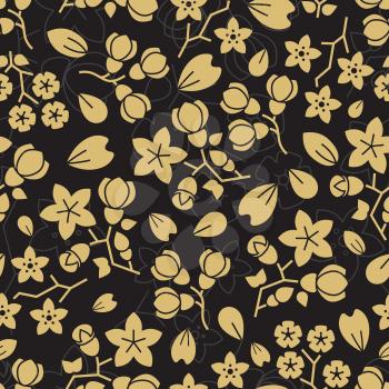 Fashion golden flowers seamless pattern design. Vector floral flower background seamless, gold leaf wrapping illustration