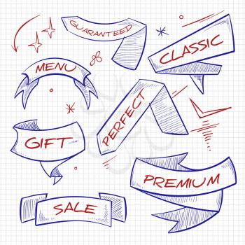 Sketch shopping, trade, advertising banners design on white. Vector illustration