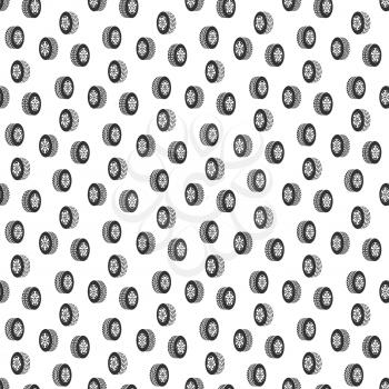 Automobile rubber tire, car wheel seamless pattern background. Vector illustration
