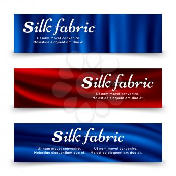 Blue and red silk fabric banners poster template. Vector illustration