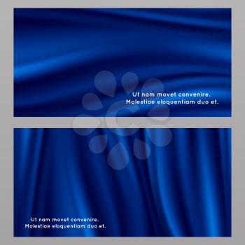 Blue silk fabric banners poster templates of set. Vector illustration