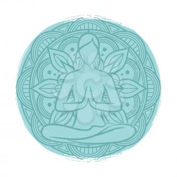 Yoga balance female silhouette. Flower mandala and meditaion woman isolated on white. Vector illustration