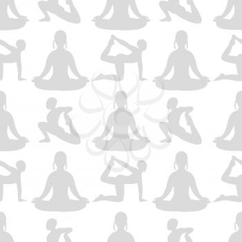 Female yoga silhouettes seamless pattern background. Exercise for body. Vector illustration