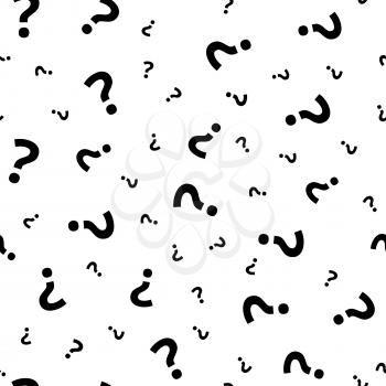 Question mark grunge seamless pattern. Query marks random vector repeat background. Interrogation and chaotic question illustration