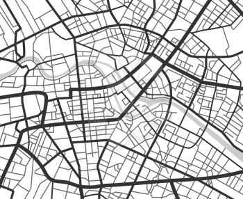 Abstract city navigation map with lines and streets. Vector black and white urban planning scheme. Illustration of plan street map, road graphic navigation