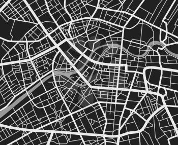Black and white travel city map. Urban transport roads vector cartography background. City road background, cartography downtown, urban town navigation illustration