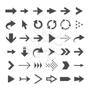 Arrow web icons isolated, cursor arrows, download and next page navigation buttons vector set. Interface forward arrow, circular arrow pointer illustration