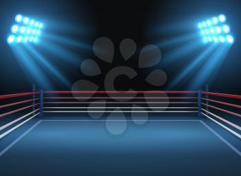 Empty wrestling sport arena. Boxing ring dramatic sports vector background. Sport competition ring for wrestling and boxing arena illustration