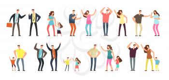 Family and professional conflict. Angry stressed swearing men, women and kids cartoon vector characters isolated. Illustration of people conflict, angry woman person