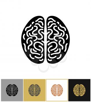 Brain icon, psychology intelligence sign or cerebro simple intellectual symbol on gold, black and white backgrounds vector illustration