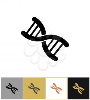 Dna icon, genetics human chromosome symbol isolated on gold, black and white backgrounds vector illustration