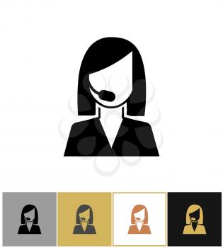 Operator icon. Call center secretary, sales agent or telephone assistant pictogram on gold and white background. Vector contact for customer and feedback icon illustration