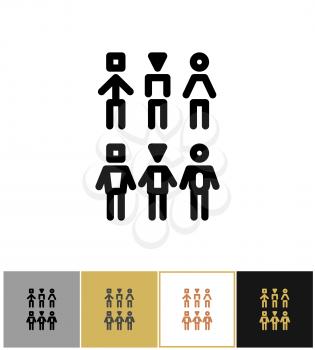 People icons, human persons or customer symbols on gold, black and white backgrounds vector illustration