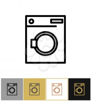 Washing machine icon, laundromat washer symbol on gold, black and white backgrounds vector illustration