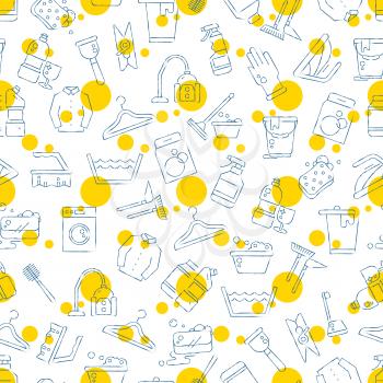 Cleaning, washing, housework line style seamless background pattern design. Vector illustration