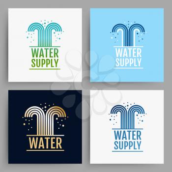 Water supply logo design. Cards collection with water emblem. Vector illustration