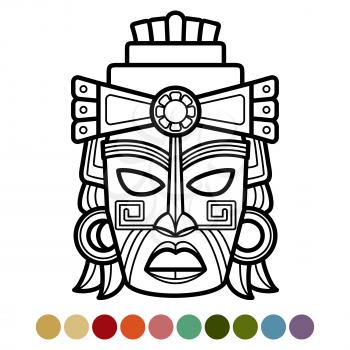 Mexican, african, aztec mask coloring page. Culture ethnic face. Vector illustration