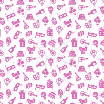 Cute pink party, event, birthday seamless pattern design. Vector illustration