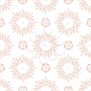 Hand drawn sun seamless pattern. Abstract summer seamless texture design. Vector illustration