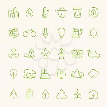 Ecology and recycling outline symbols. Eco and green environment vector line icons of set isolated on white illustration