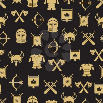 Medieval warriors shield and sword seamless pattern background. Vector illustration
