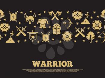 Vintage warrior banner and poster background with mediewal knights silhouette icons. Vector illustration