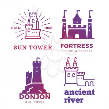 Fortress, medieval castles labels of set isolated on white background. Vector illustration