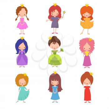 Kids fashion show characters. Little princesses girls vector set. Illustration of pretty woman, children happy
