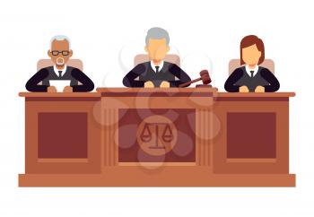 Federal supreme court with judges. Jurisprudence and law vector concept. Illustration of legal court, judge and justice