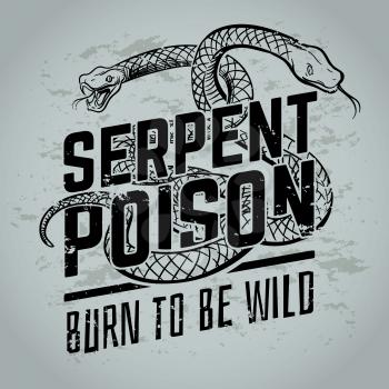 Gothic poster with viper snake. Vintage tattoo or t-shirt vector design. Illustration of reptile wild cobra danger grunge