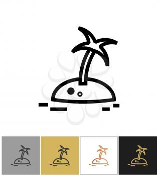 Island icon, palm tree and desert island in sea sign on white and black backgrounds. Vector illustration