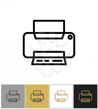 Printer icon, office printing document equipment simple symbol on white and black backgrounds. Vector illustration