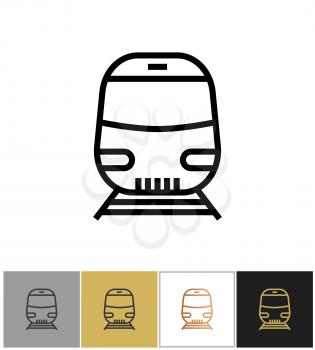 Train icon, railway transport sign or metro station underground railroad symbol on white and black backgrounds. Vector illustration